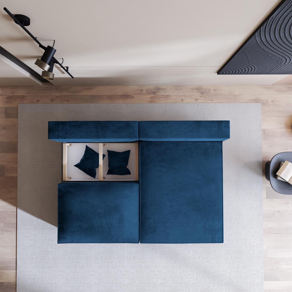 ECKSOFA FIORO M Blau Velours-Stoff mit Schlaffunktion - Blau/Grau, Holz/Kunststoff (204/148cm) - MASSENO