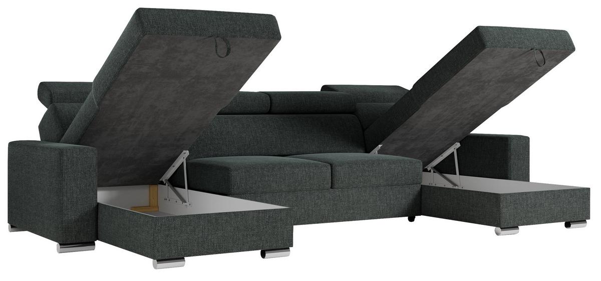 WOHNLANDSCHAFT FOX U Dunkelgrau - Velvet - Dunkelgrau/Silberfarben, Kunststoff/Textil (306/98/168cm) - MKS