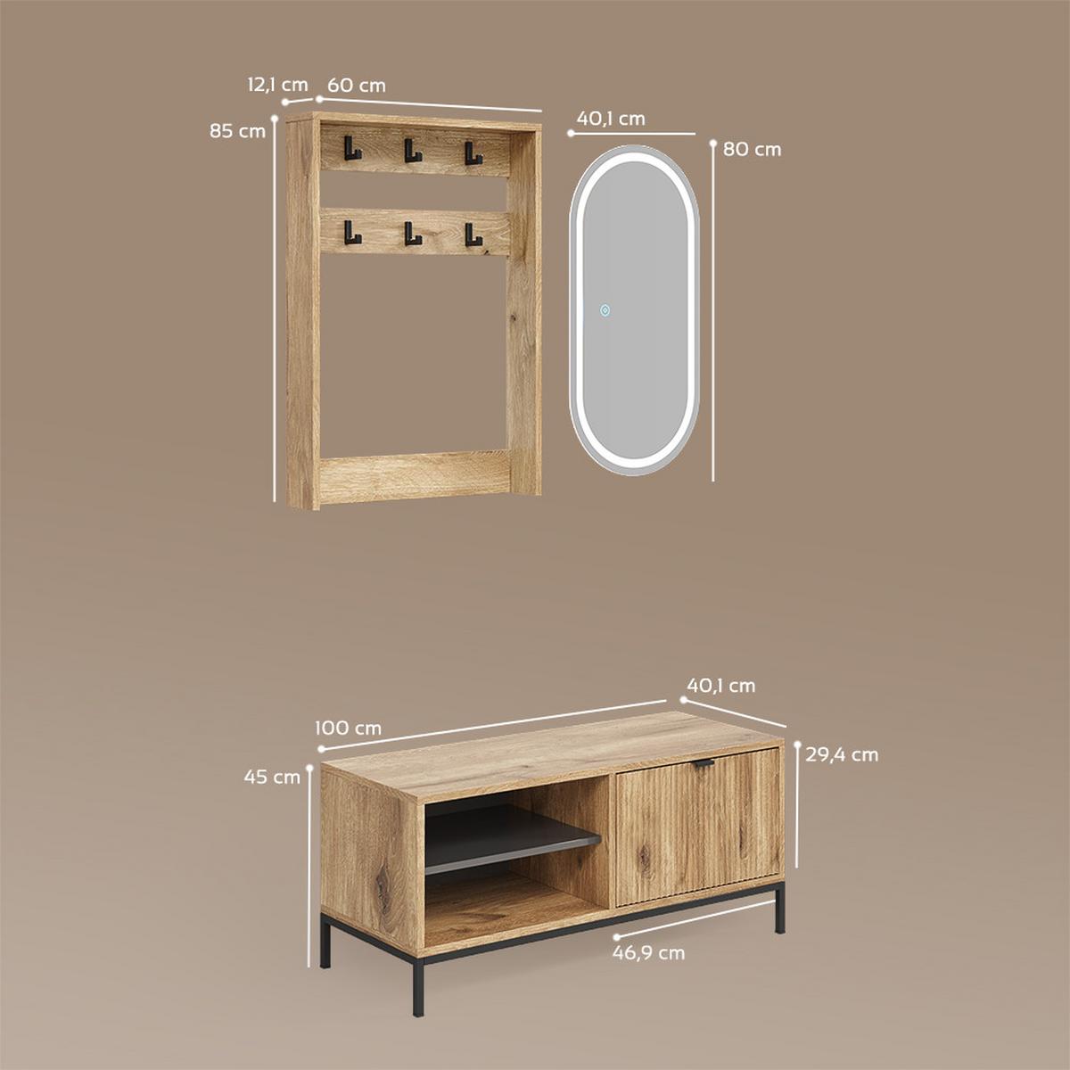 GARDEROBE Aterno Viking Oak Set, 3 Teile - Eichefarben, Holzwerkstoff (100/45/40cm) - Livinity®