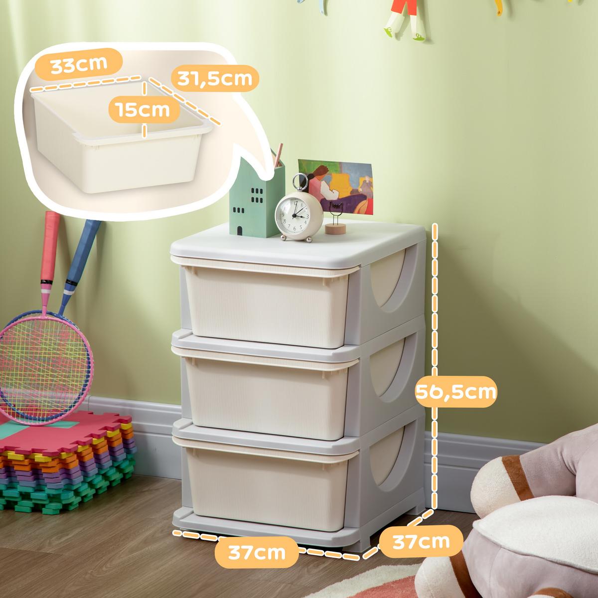 SCHUBLADENSCHRANK Kunststoff Cremeweiß - Creme, Kunststoff (37/56.5/37cm) - HOMCOM