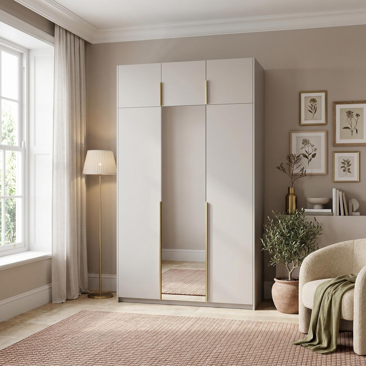 DREHTÜRENSCHRANK THALIA 148/250/58cm 3-türig mit Spiegel Kaschmir - Kaschmir, Holzwerkstoff (148/250/58cm) - MASSENO
