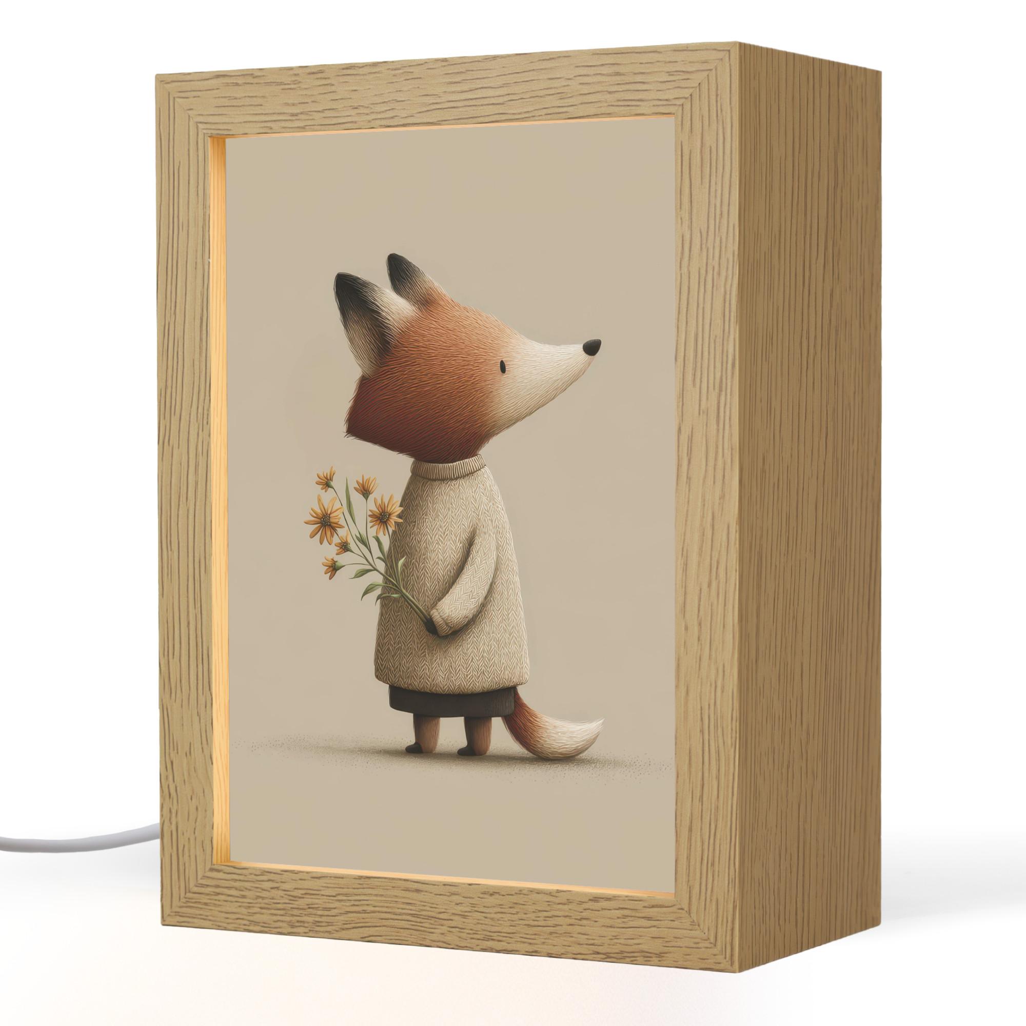 NACHTTISCHLAMPE Fuchs - Gelbe Blumen - Minimalistisch 15x20 cm - Taupe, Holzwerkstoff (8/15/20cm) - OnlyWow