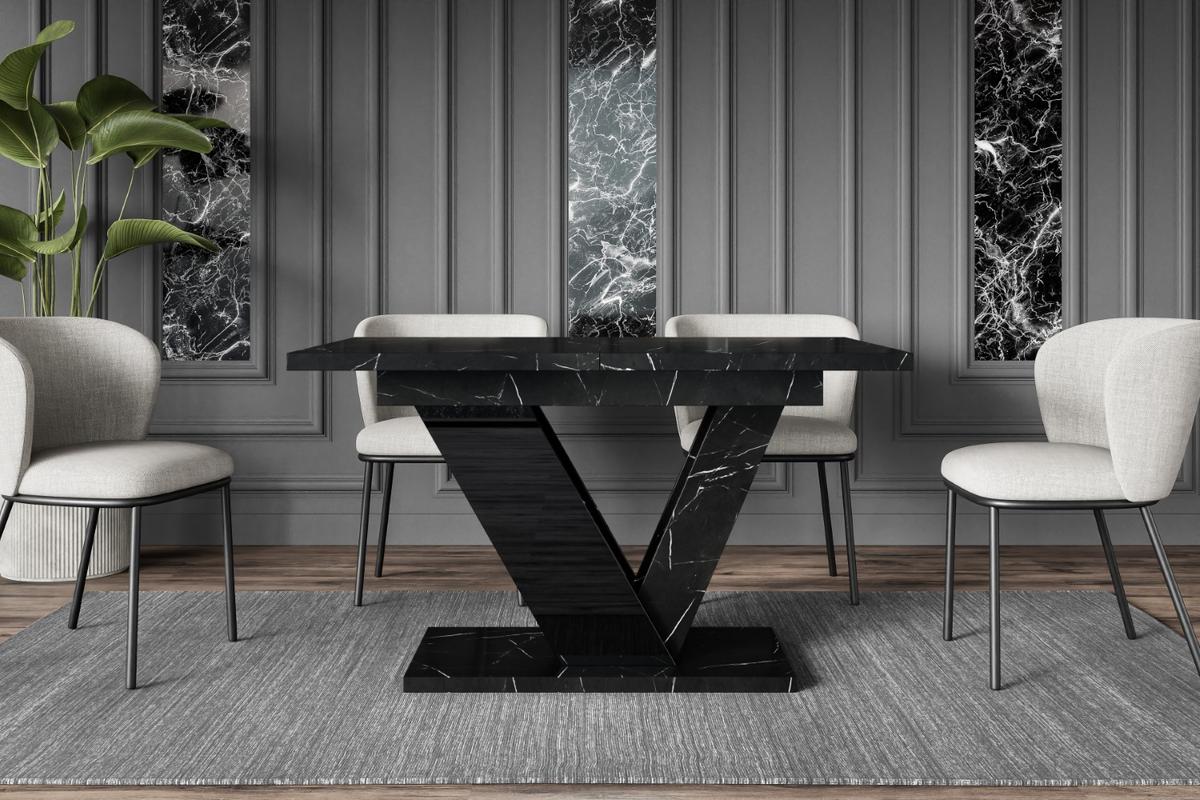 ESSTISCH ausziehbar 120 -160x80x75 cm - Royal Marble / Black Gloss - CLASI - Schwarz, Holzwerkstoff (120/80/75cm) - ALTDECOR