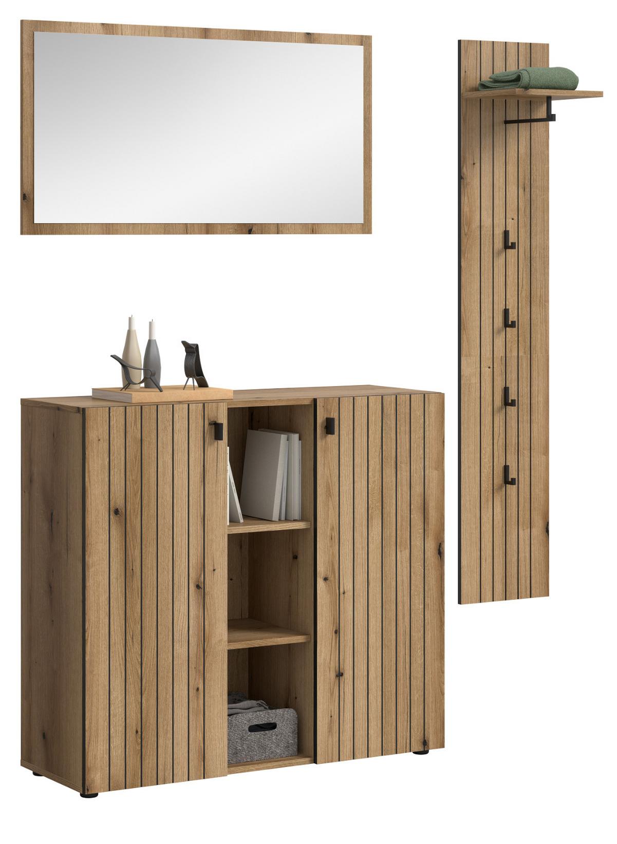 GARDEROBEN-SET Evoke Eiche 3-teilig 152 cm, Flurmöbel mit eingefräster Rillenoptik - Schwarz/Eiche Artisan, Glas/Holzwerkstoff (152/192/37cm) - Inn.Furn