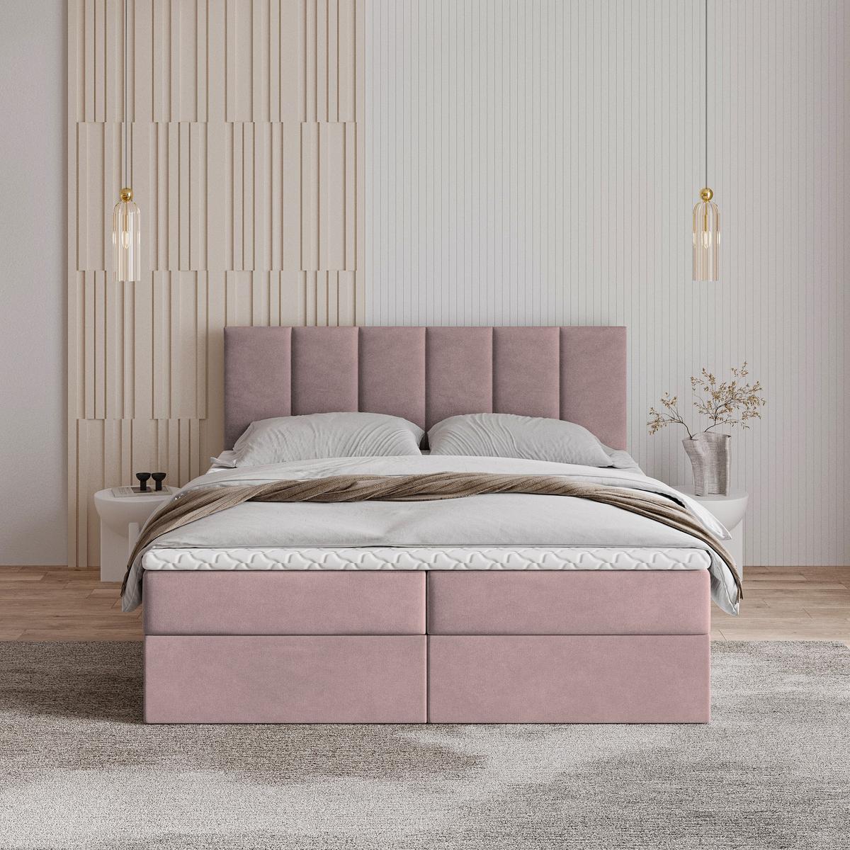 BOXBETT MERIL 160x200 cm mit Matratze und Topper - Rosa - Rosa, Holz (160/200cm) - MASSENO