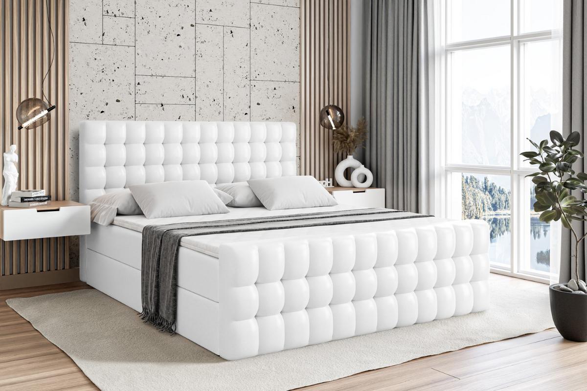 BOXBETT VIONE-Z - 140 x 200 - H4 - Weiß Hochglanz - Weiß, Holzwerkstoff (140/200cm) - ALTDECOR