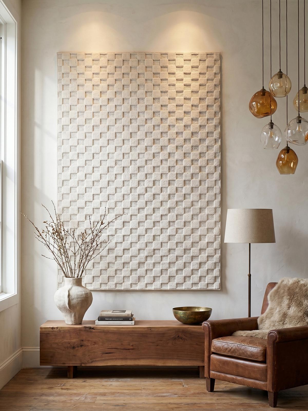TEPPICH Flachgewebe LANGAU in Creme, mit Schachbrettmuster, 140 x 200 cm - Creme, Textil (140/200cm) - KADIMA DESIGN