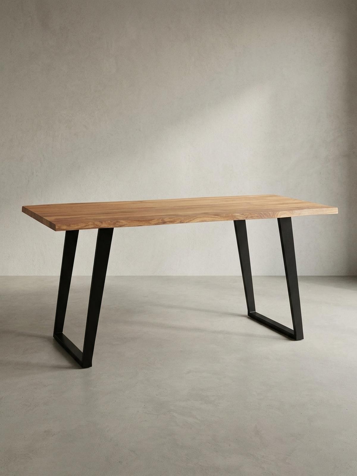 ESSTISCH Massivholz Baumkante Metall U-Gestell Handgefertigt ATOLL, Goldbraun-Schwarz 180x90x76 cm - Schwarz/Braun, Holz/Metall (90/180/76cm) - KADIMA DESIGN