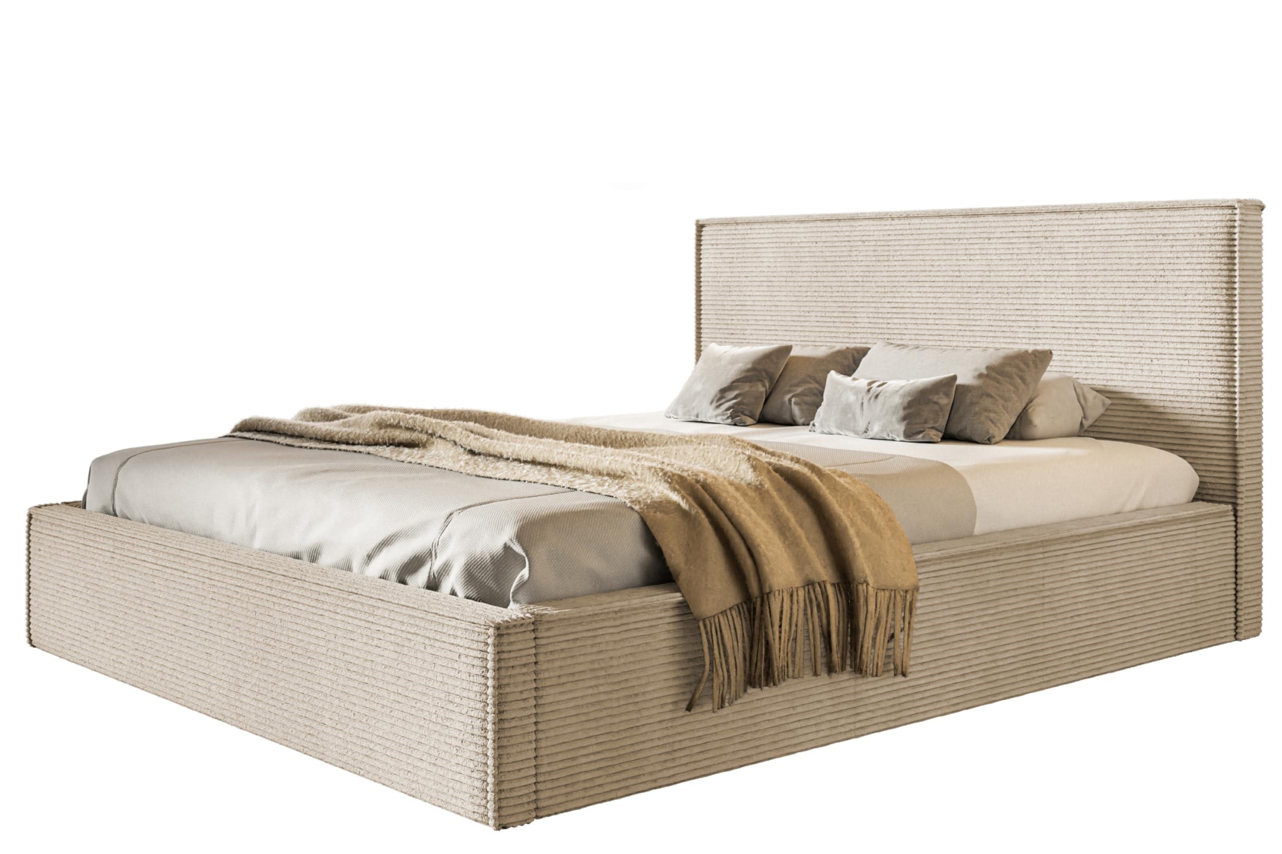 BETT 160x200 - Polsterbett mit Bettkasten und Metallrahmen - Modern Betten - Hochwertiger Poso-Stoff - Kollektion Milano - Beige - Beige, Holz/Textil (160/200cm) - Alpi-Möbel