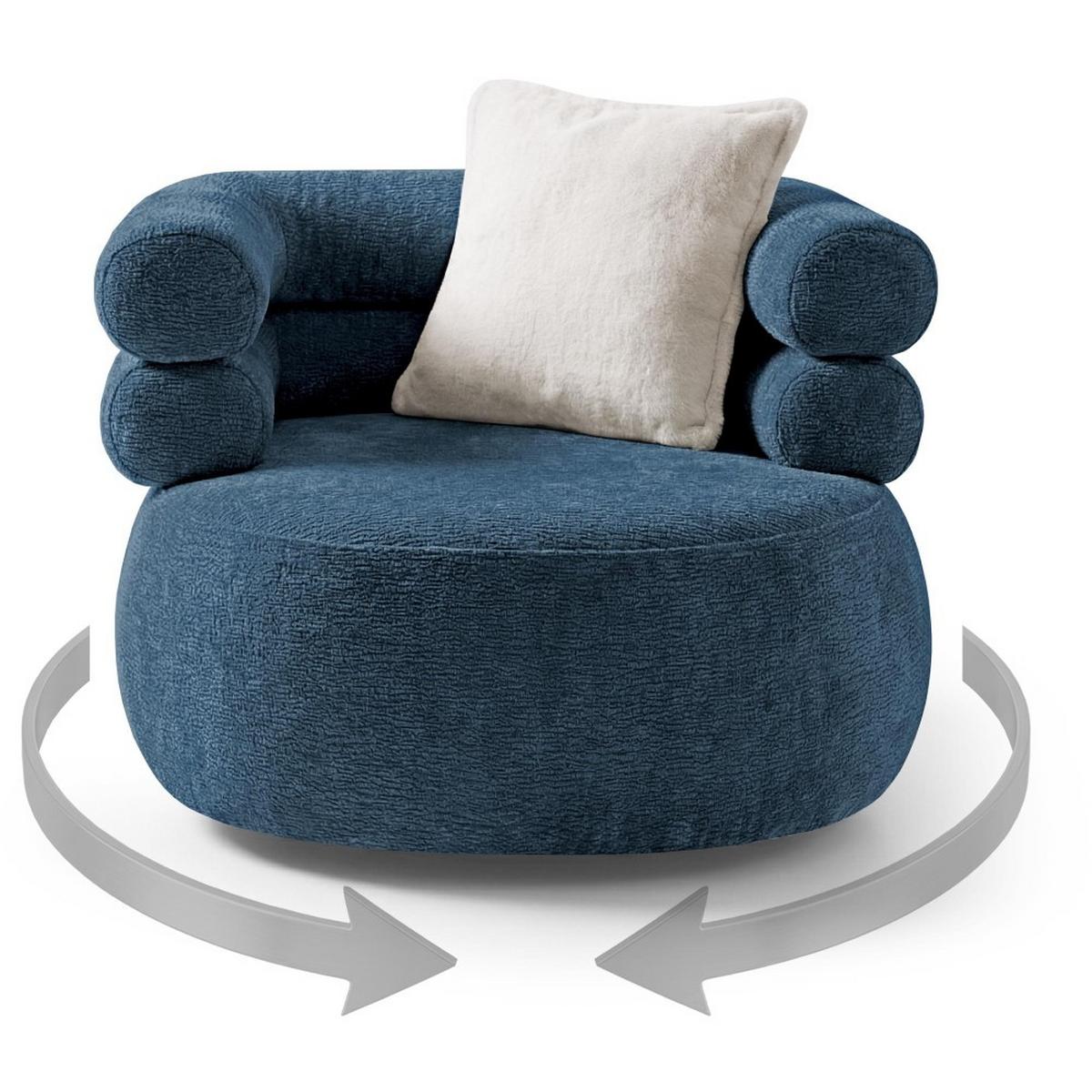 RELAXSESSELSET Nano, Set Drehsessel mit runder Form mit Hocker, Dunkelblau - Dunkelblau, Textil (95/75/95cm) - Beautysofa