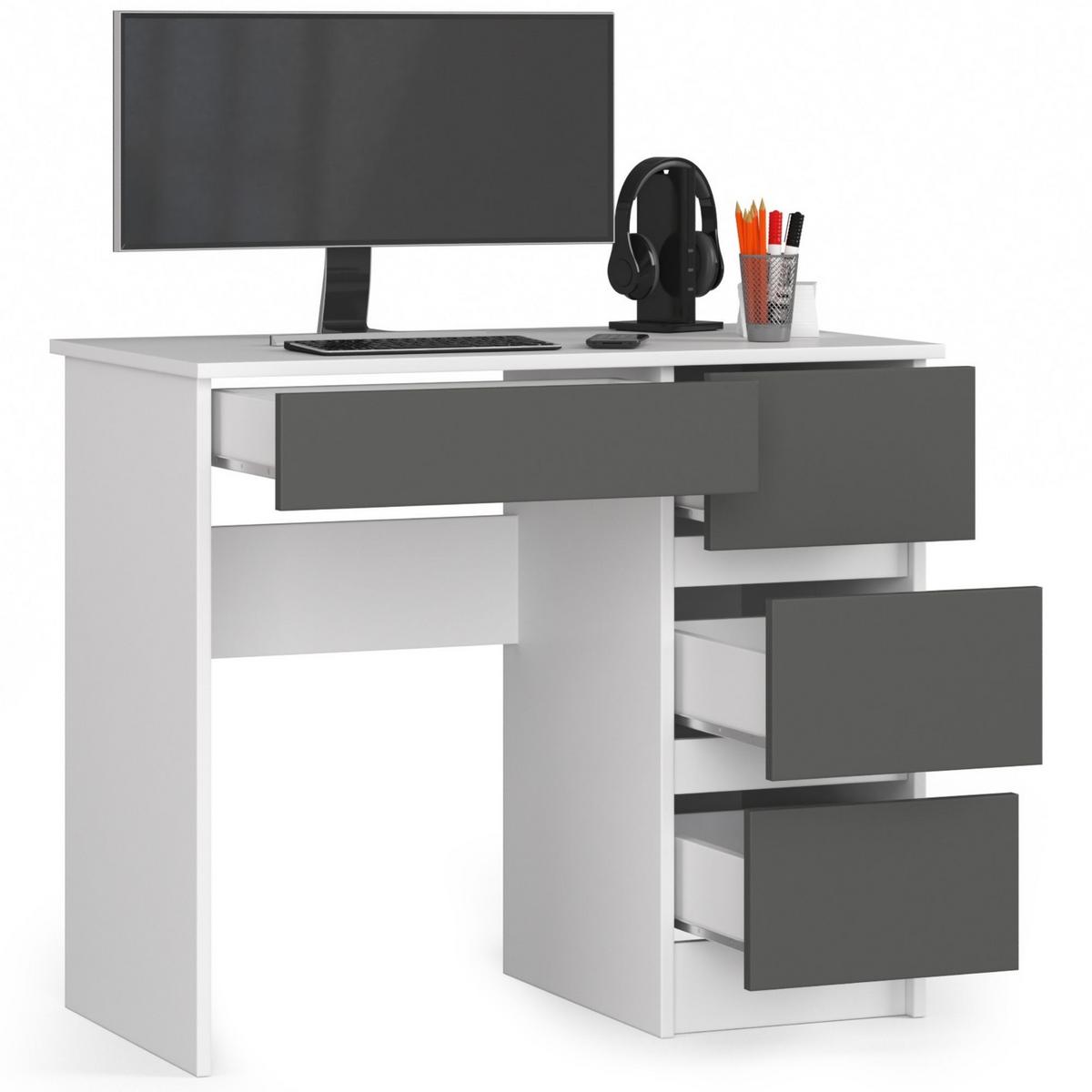 SCHREIBTISCH Weiß, Graphit Grau 77/90/50 - Weiß, Holzwerkstoff (120/59/77cm) - RAUMHIRSCH FURNITURE