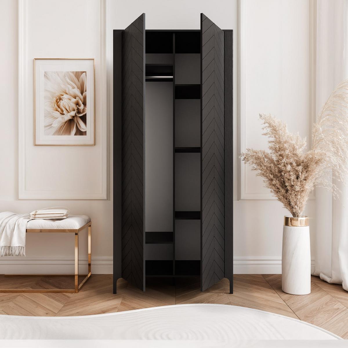 DREHTÜRENSCHRANK LORIEN 2-türig 90/40/197 cm Schwarz - Schwarz, Holzwerkstoff/Metall (90/197/40.6cm) - Idohome