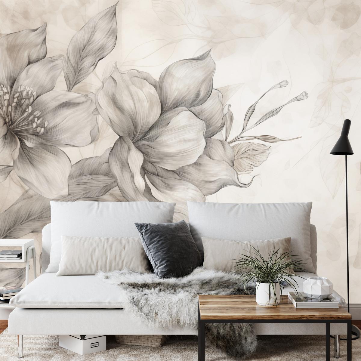 FOTOTAPETE für Wohnzimmer Abstrakt Blume Pflanzen 200x140 - Beige/Braun, Papier (200/140cm) - Muralo