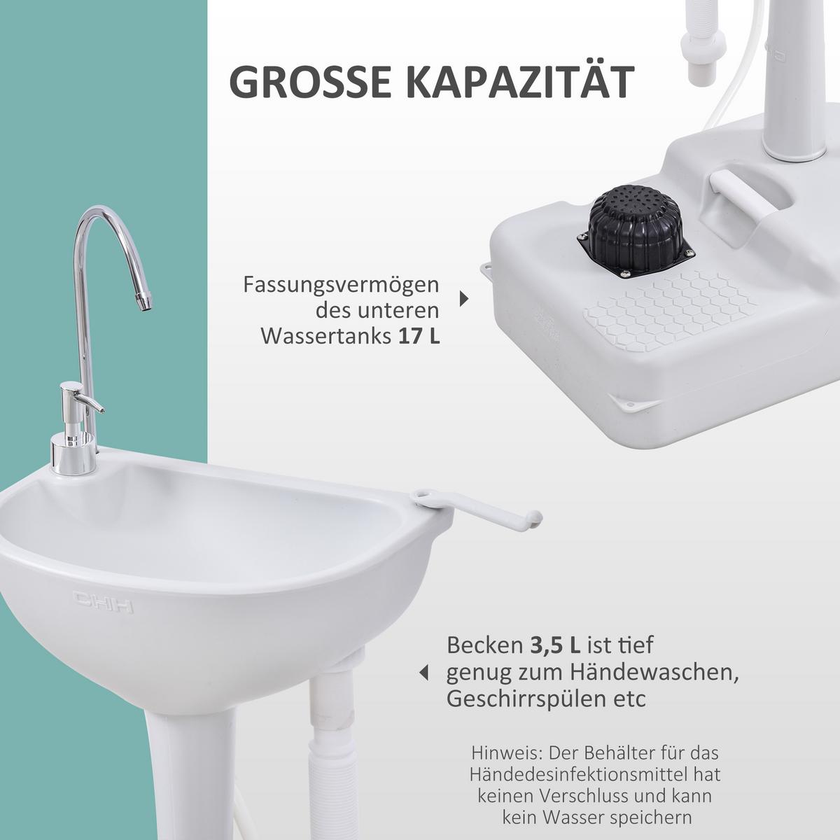 WASCHBECKEN, HDPE, Grau, 51L x 33,5B x 103H cm - Hellgrau, Kunststoff (33.5/103/51cm) - Outsunny