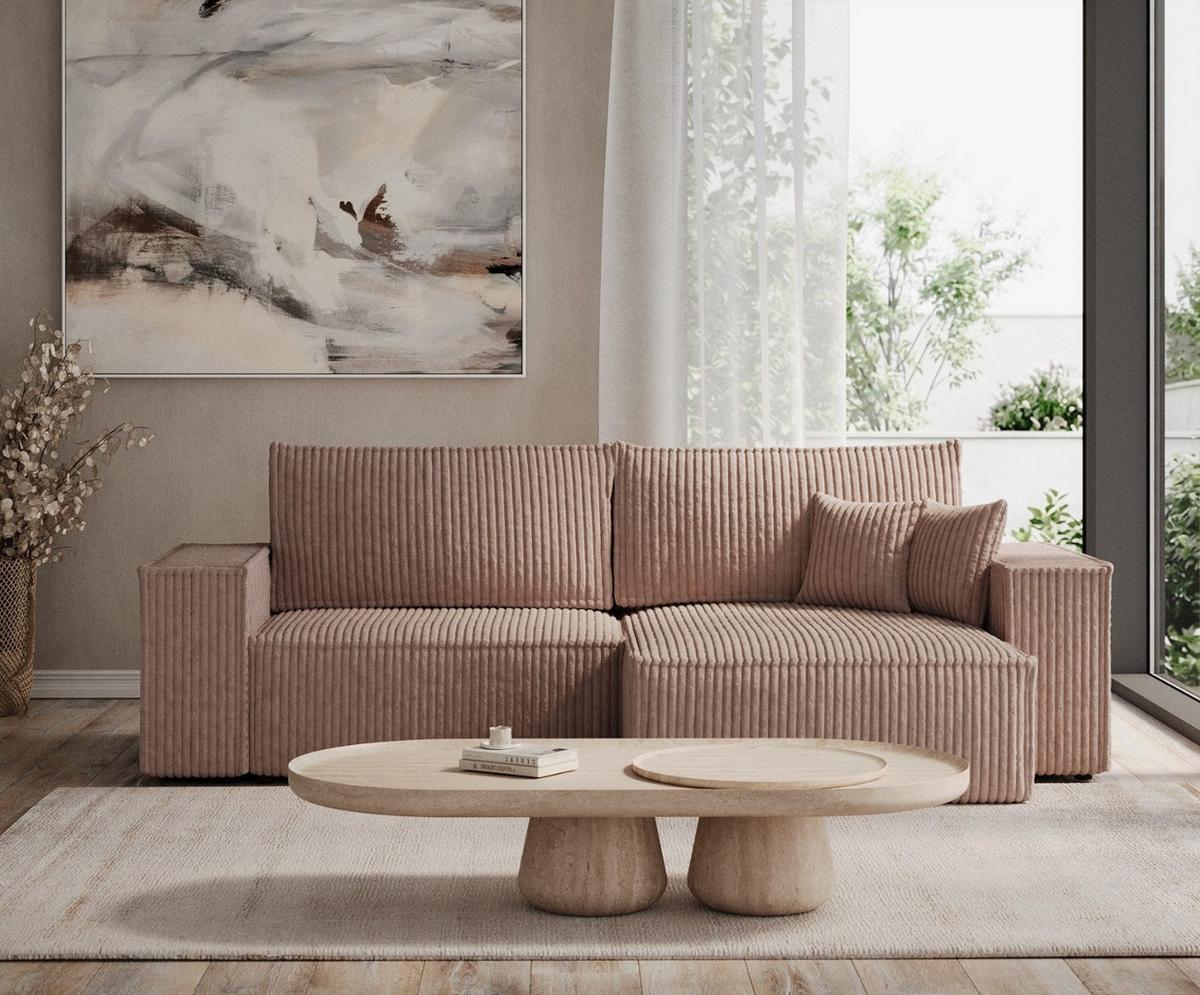ECKSOFA CAVO mit Schlaffunktion Beige im Tilia Stoff - Beige/Schwarz, Holz/Holzwerkstoff (255/148cm) - AltaBeds