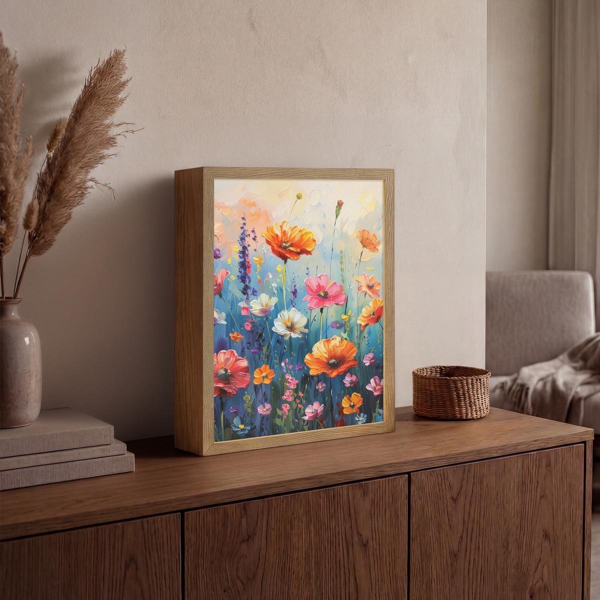WANDLEUCHTE MIT AKKU Blumen - Natur - Aquarell - Kunst 30x40 cm - Multicolor, Holzwerkstoff (30/40/8cm) - OnlyWow