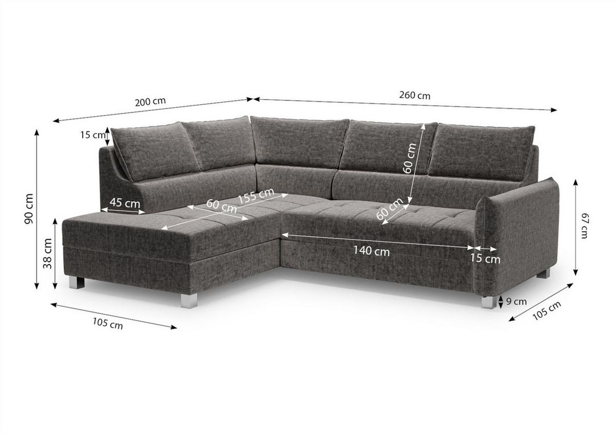 ECKSOFA Marno - Braun, Holzwerkstoff/Textil (260/200cm) - Fun Möbel