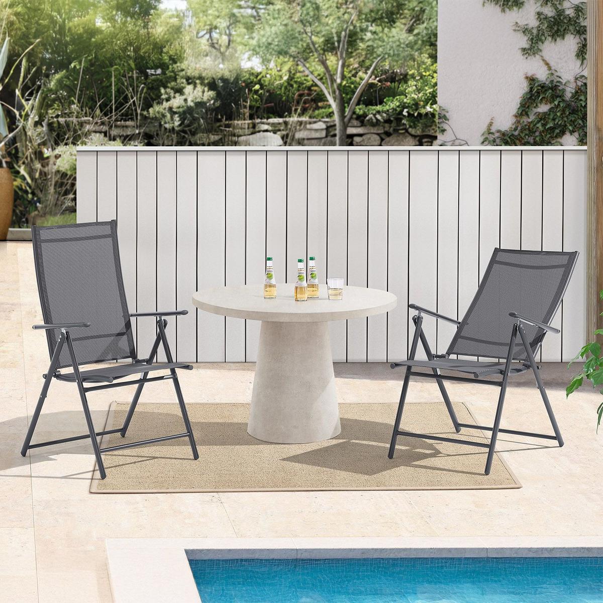GARTENSTUHL Calena Anthrazit klappbar (2er Set) - Anthrazit, Metall (57/105/68cm) - Juskys