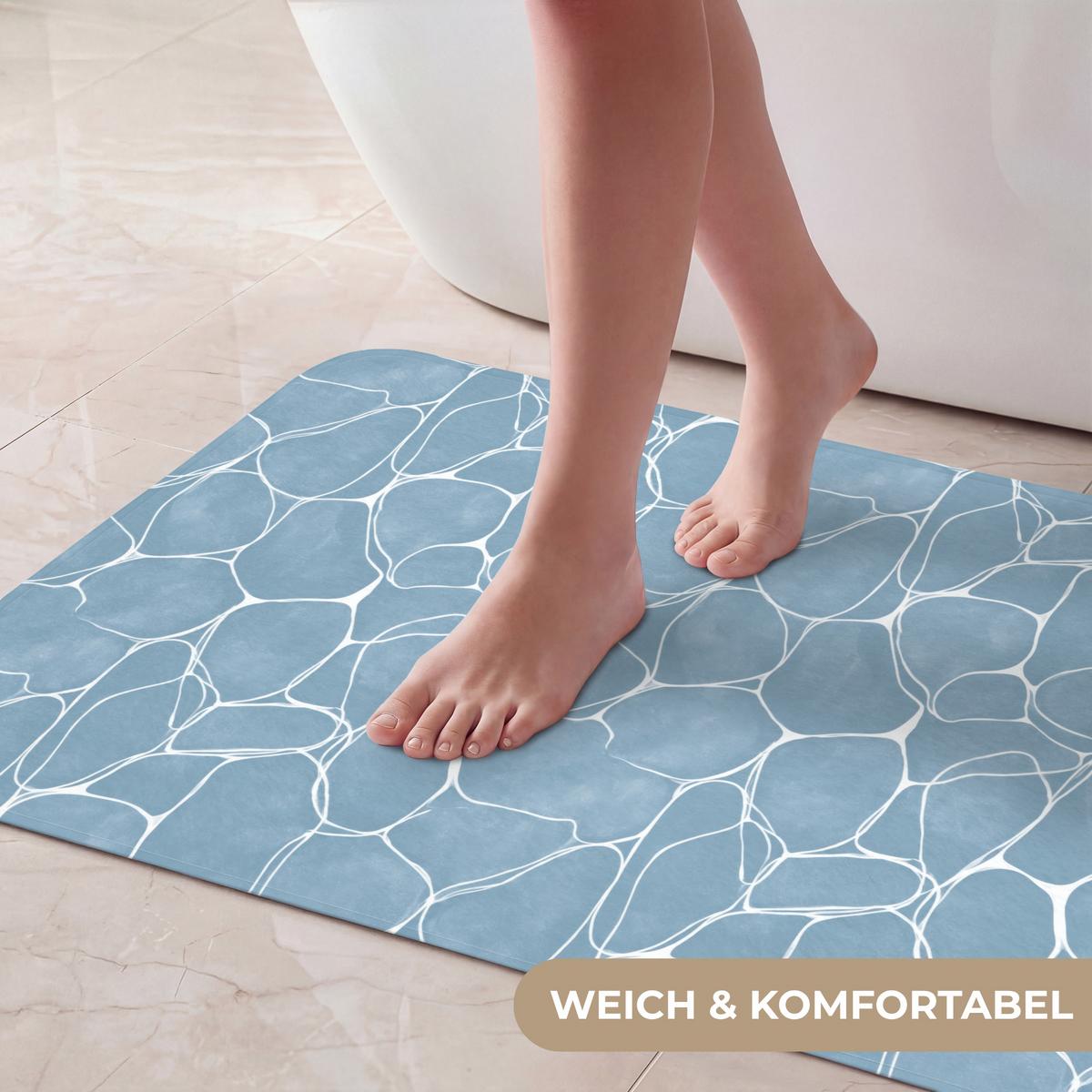 BADEMATTE Organisch - Muster - Blau 80x50 cm - Hellblau, Textil (80/50cm) - OnlyWow