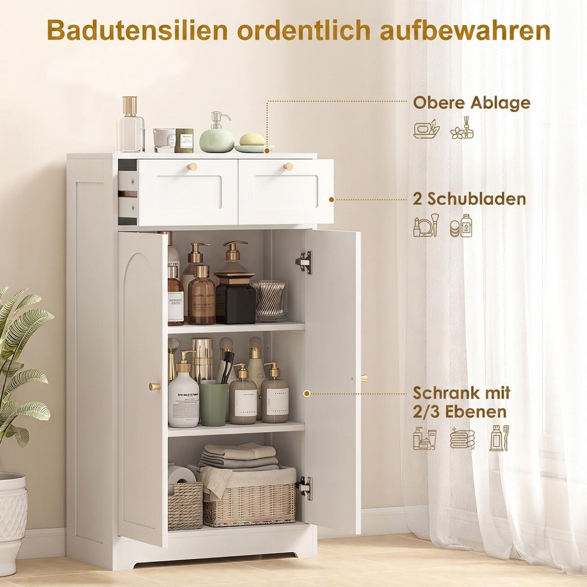 BADEZIMMERSCHRANK Spanplatte MDF Weiß - Goldfarben/Weiß, Holzwerkstoff/Metall (30/108/60cm) - HOMCOM