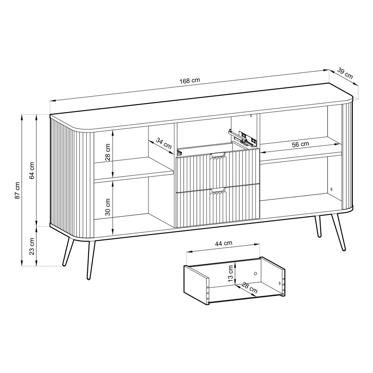 SIDEBOARD ZENZERO 168/87/39 cm mit 3 Schubladen 2 Türen Weiß - Weiß, Holzwerkstoff (168/87/39cm) - MASSENO