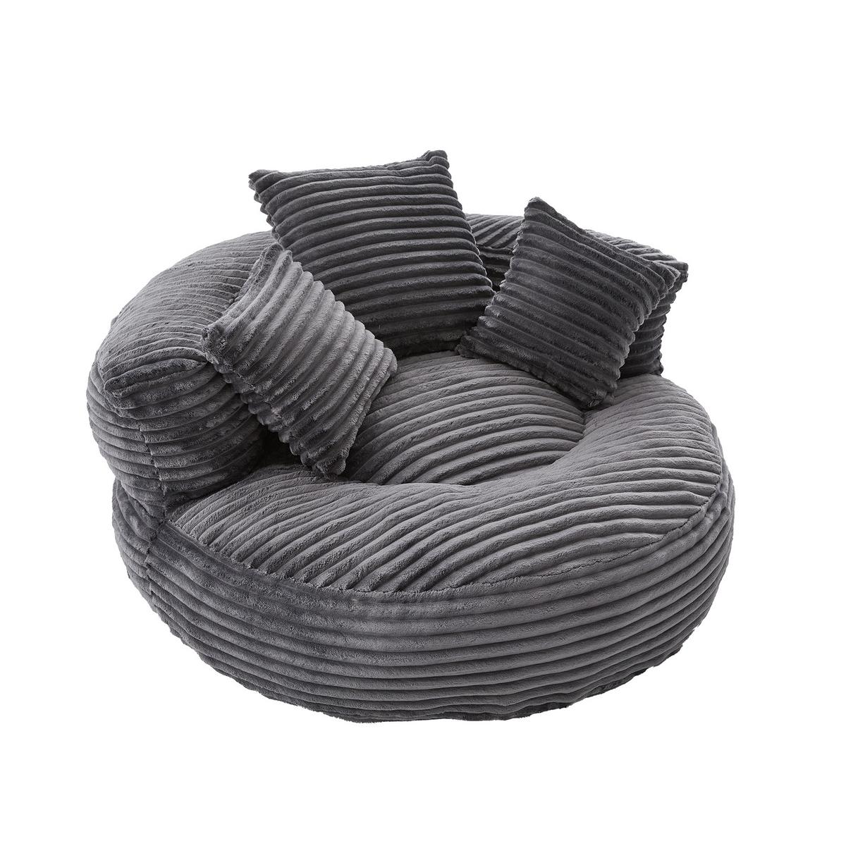 SITZSACK cord dunkelgrau mit rückenlehne & 3 kissen - Dunkelgrau, Textil (108/52/108cm) - Urban Meuble