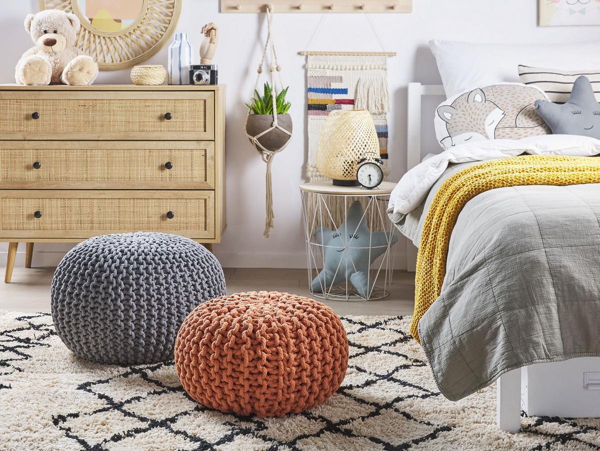 POUF Conrad 50/50/35 cm - Grau, Naturmaterialien/Textil (50/35/50cm) - Beliani