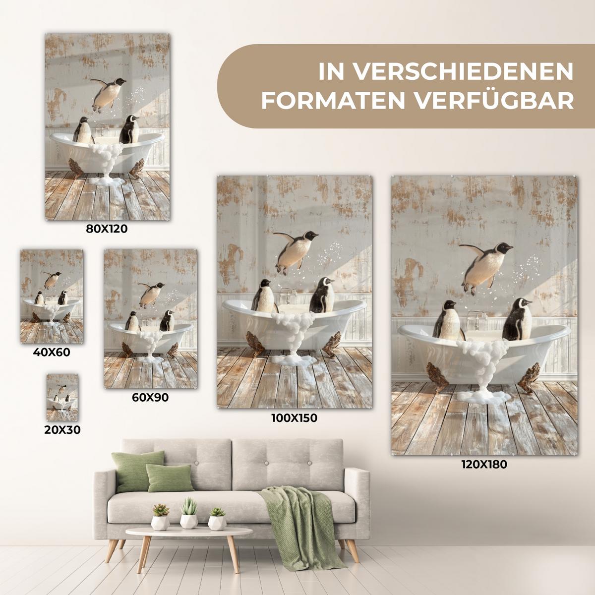 ACRYLGLASBILD Vintage - Pinguin - Badewanne - Schaumstoff 80x120 cm - Schwarz, Glas (80/120cm) - MuchoWow