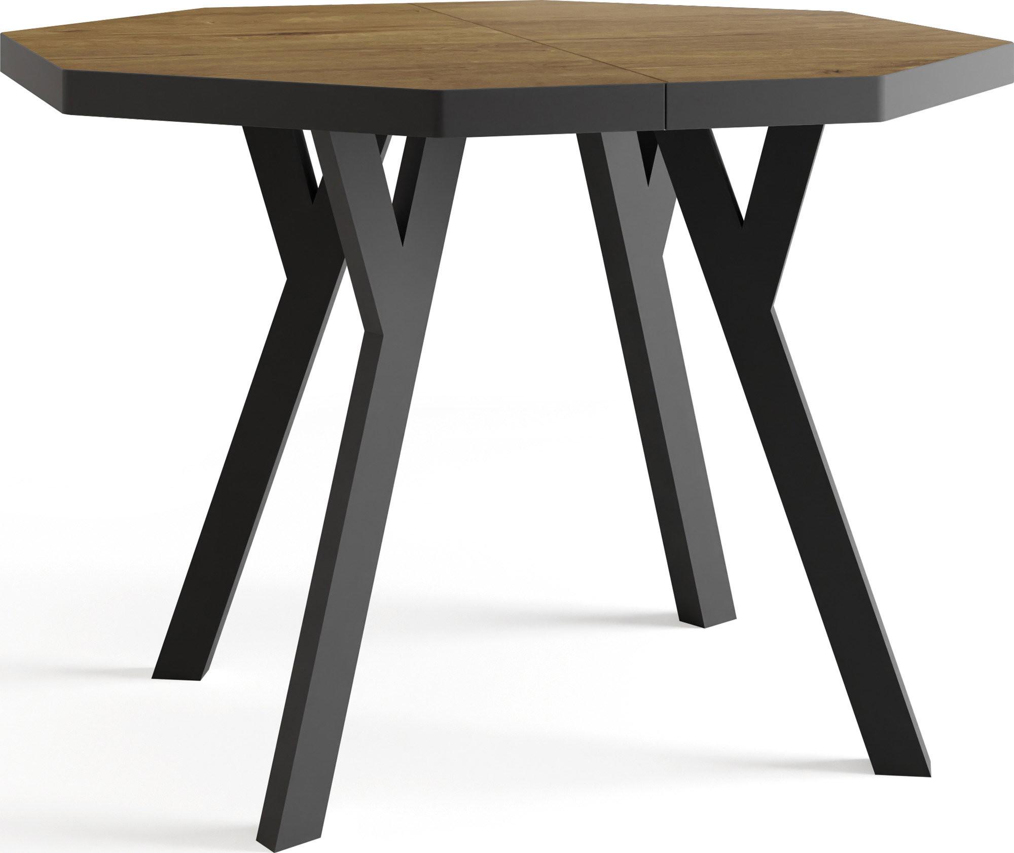 ESSTISCH Desmond achteckiger ausziehbarer, Lefkas Eiche 100-150/100/76 cm - Alteiche/Schwarz, Holz/Holzwerkstoff (100/150/76cm) - WFL GROUP