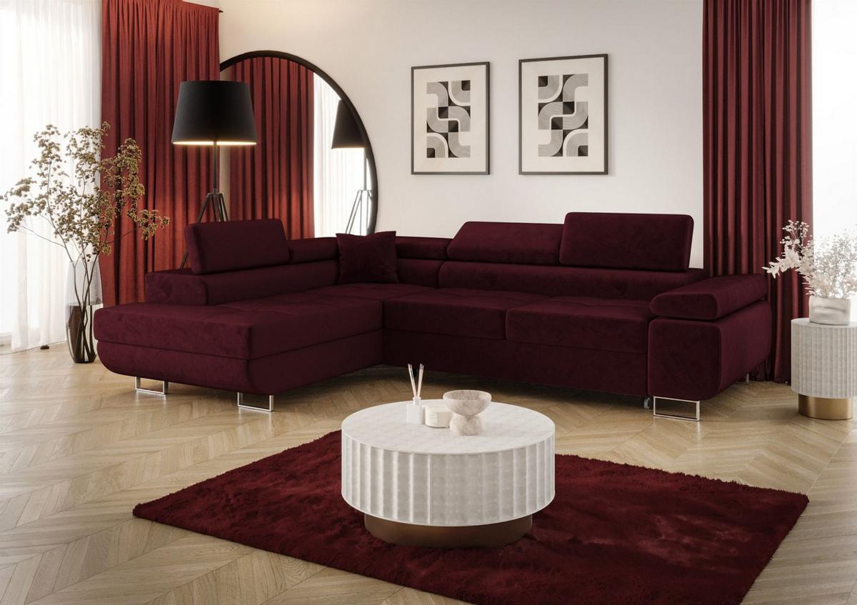 ECKSOFA Monaro Mit Schlaffunktion - Bordeaux, Holzwerkstoff/Textil (202/275cm) - Fun Möbel
