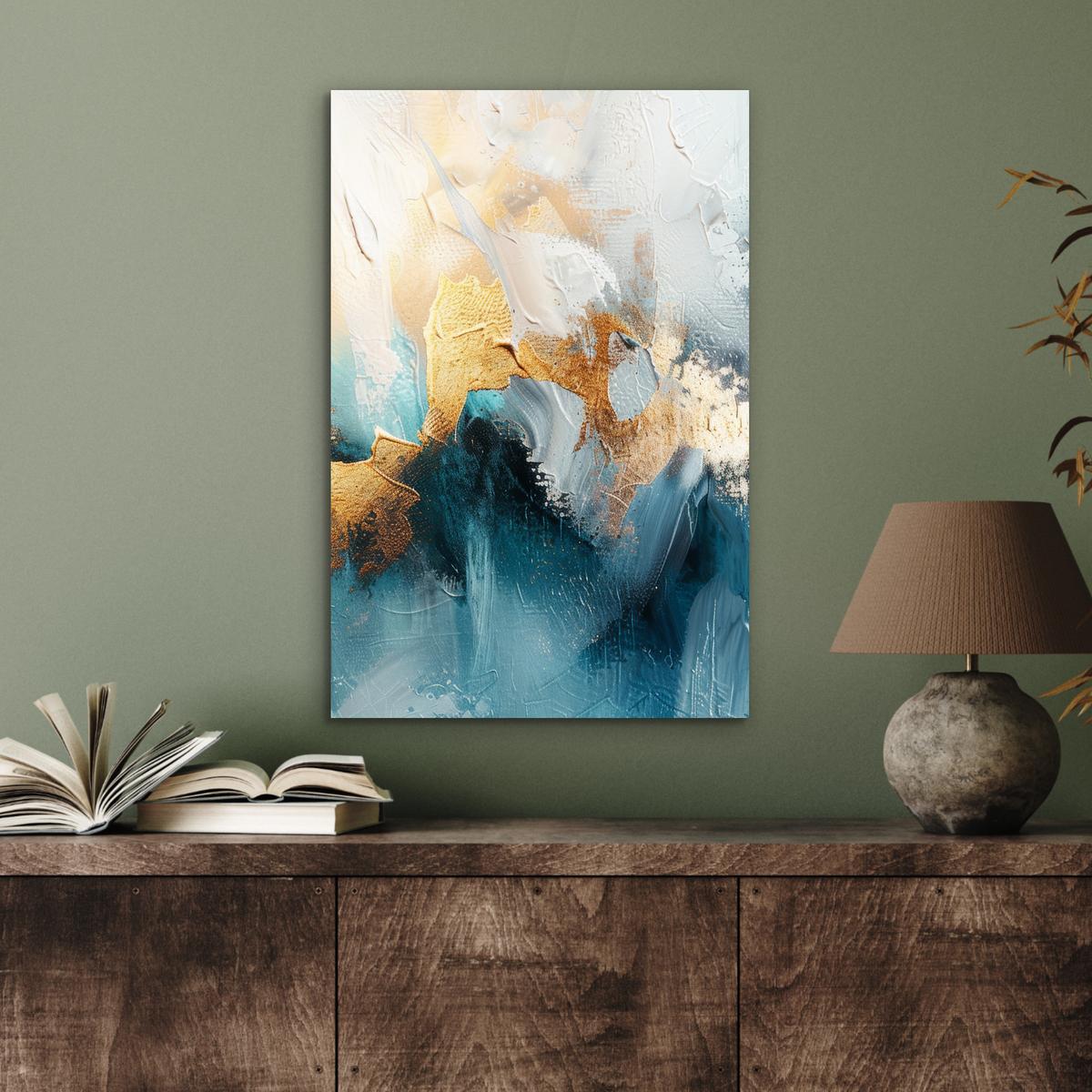 METALLBILD Abstrakt - Kunst - Gold - Blau Deko Schlafzimmer 40x60 cm - Petrol, Metall (40/60cm) - MuchoWow
