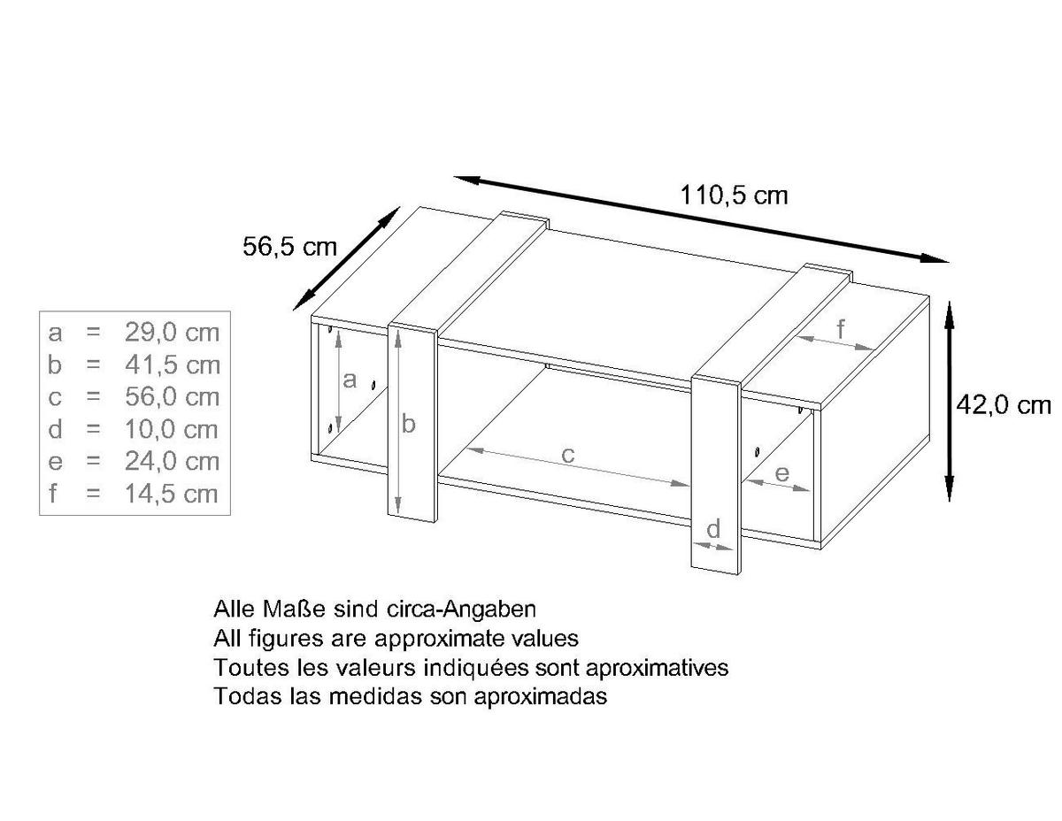 COUCHTISCH Ida Blenden in Eiche Natur - Eichefarben, Holzwerkstoff (56.5/110.5/42cm) - Vladon
