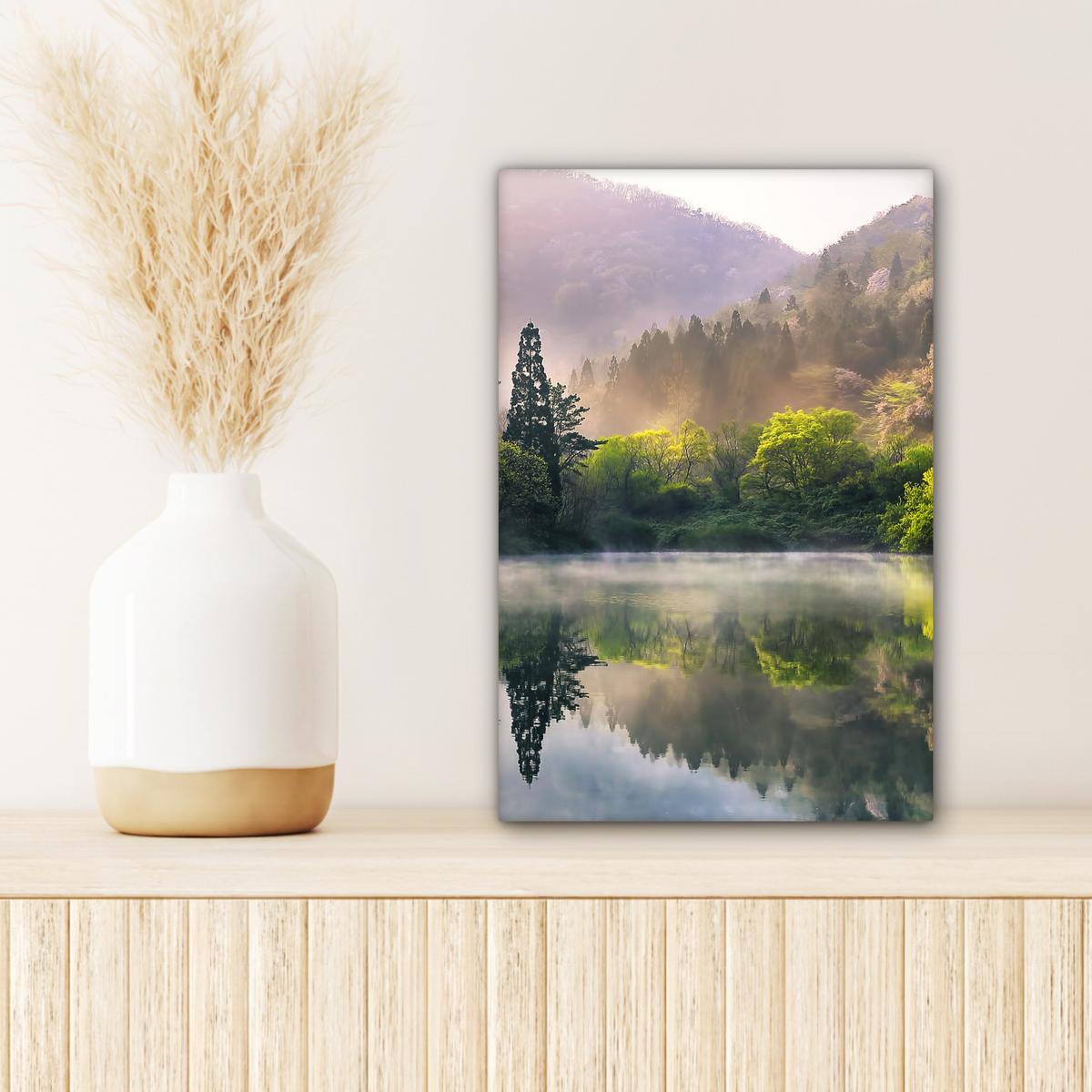 LEINWANDBILD Natur - Bäume - Berge - See - Wasser Deko Wohnzimmer 20x30 cm - Hellgrün, Textil (20/30cm) - MuchoWow