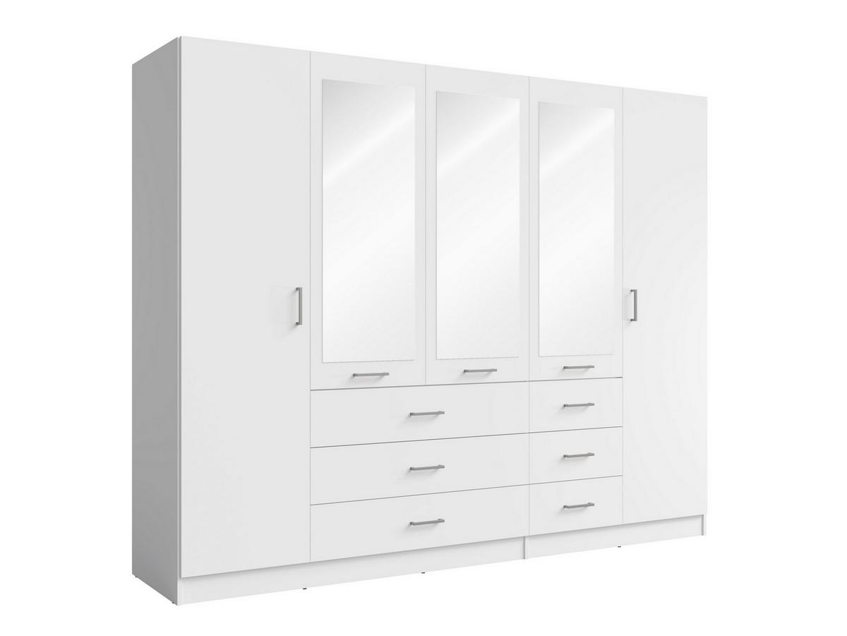 DREHTÜRENSCHRANK NEVARIS 250/200,5/58cm 5-türig mit Spiegel Weiß - Weiß, Holzwerkstoff (250/200.5/58cm) - MASSENO