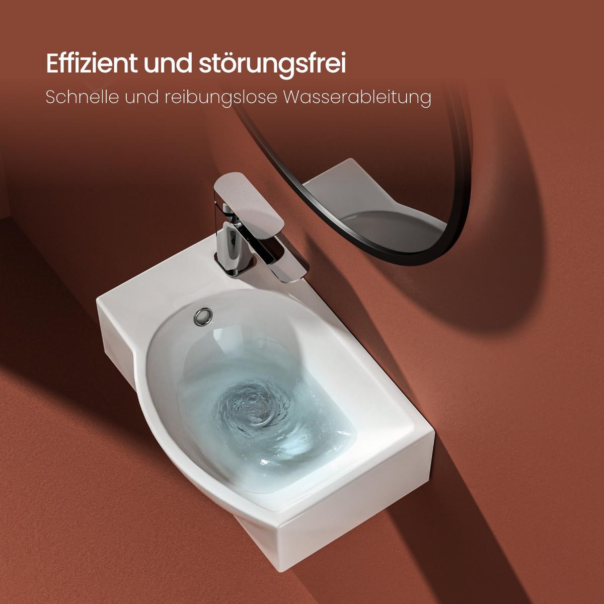 WASCHBECKEN Keramik Bauchform Hahnloch rechts Weiß 40,5 / 28 / 14 cm - Weiß, Keramik (40.5/14/28cm) - EMKE