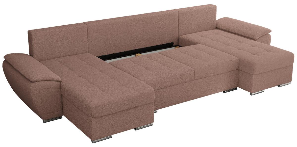 WOHNLANDSCHAFT UMBRIA U Rosa Boucle - Rosa/Grau, Textil/Metall (336/85/157cm) - MKS