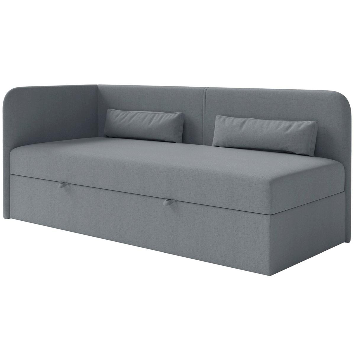 JUGENDBETT Calmmo Dunkelgrau mit Chenille-Bezug, Kopfteil links - Dunkelgrau, Textil (90/200cm) - Selsey