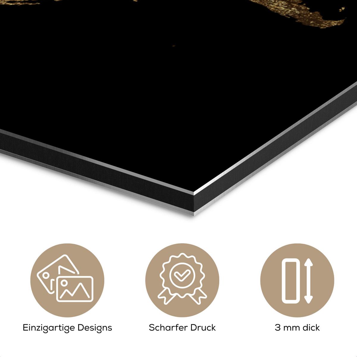 METALLBILD Weltkarte - Gold - Luxus - Erde - Schwarz 30x20 cm - Goldfarben, Metall (30/20cm) - MuchoWow