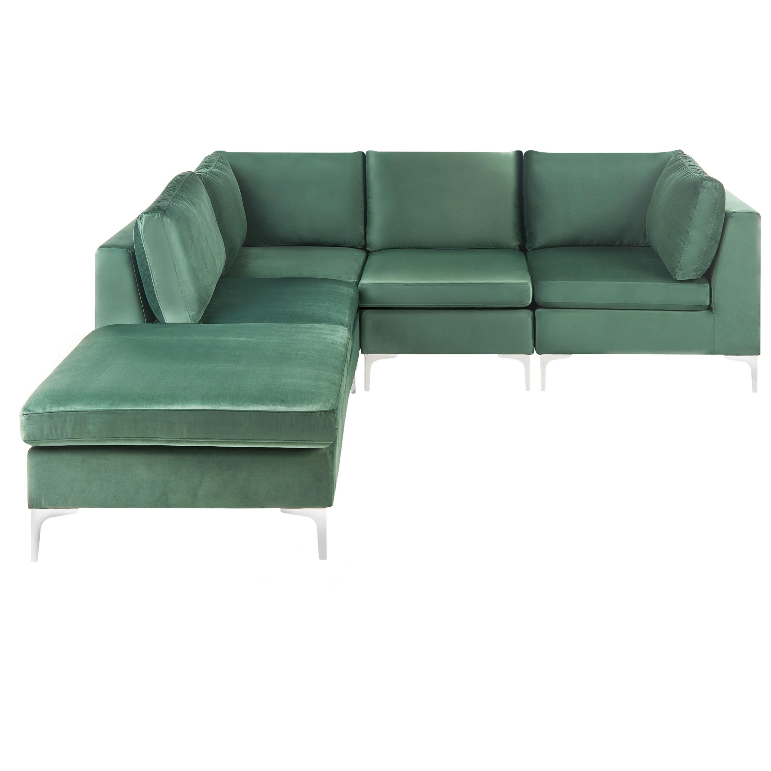 ECKSOFA Modul 4-Sitzer rechtsseitig Grün Samtstoff mit Ottomane Evja - Grün, Textil (235/150cm) - Beliani