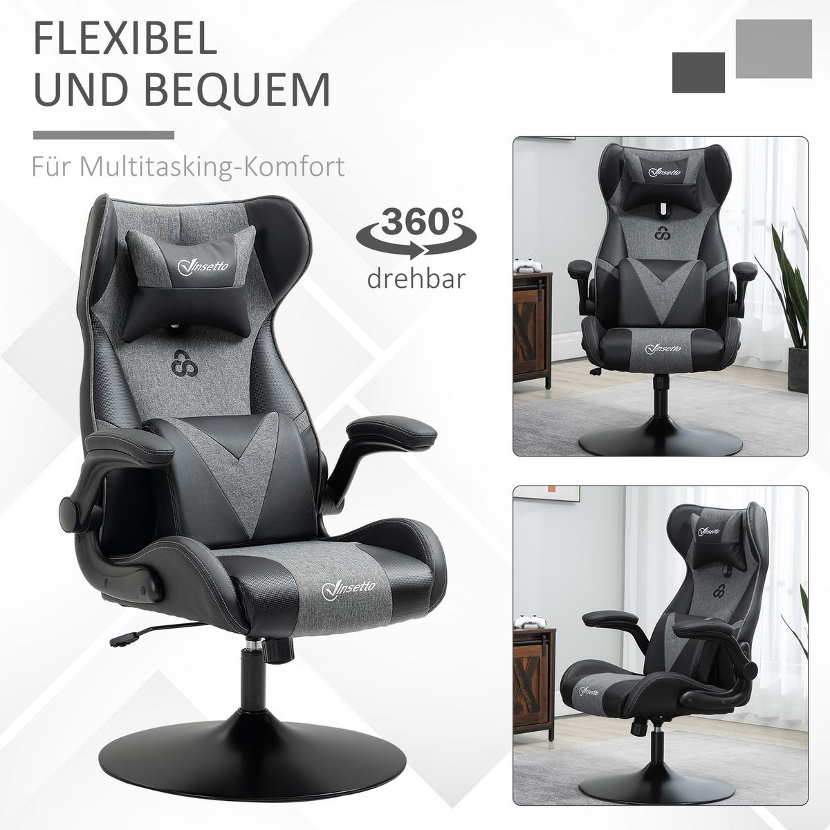 GAMINGSESSEL Kunstleder Metall Schwarz - Schwarz, Textil (69/118/73cm) - Vinsetto