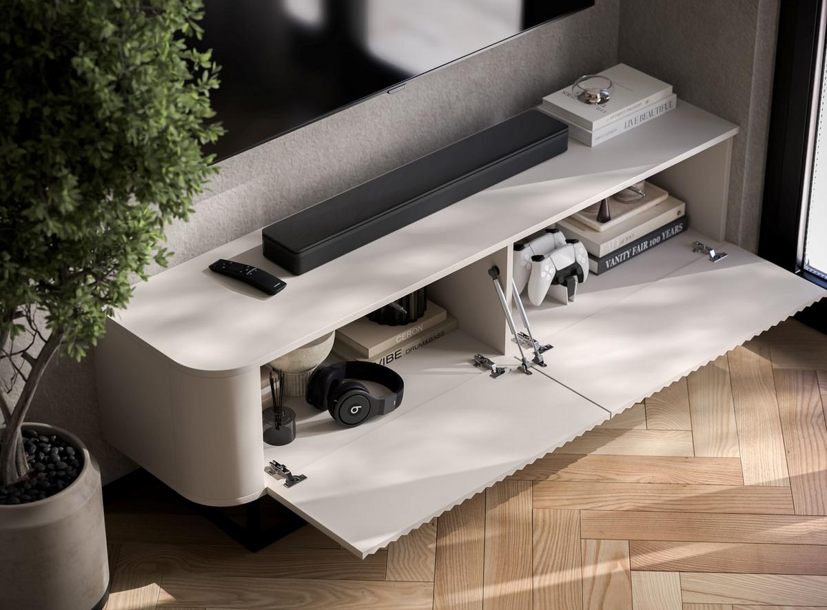 TV-LOWBOARD Aurora Kaschmir matt 140 cm mit Metallrahmen - Kaschmir/Schwarz, Holzwerkstoff/Metall (140/44/35cm) - Meble Lindner