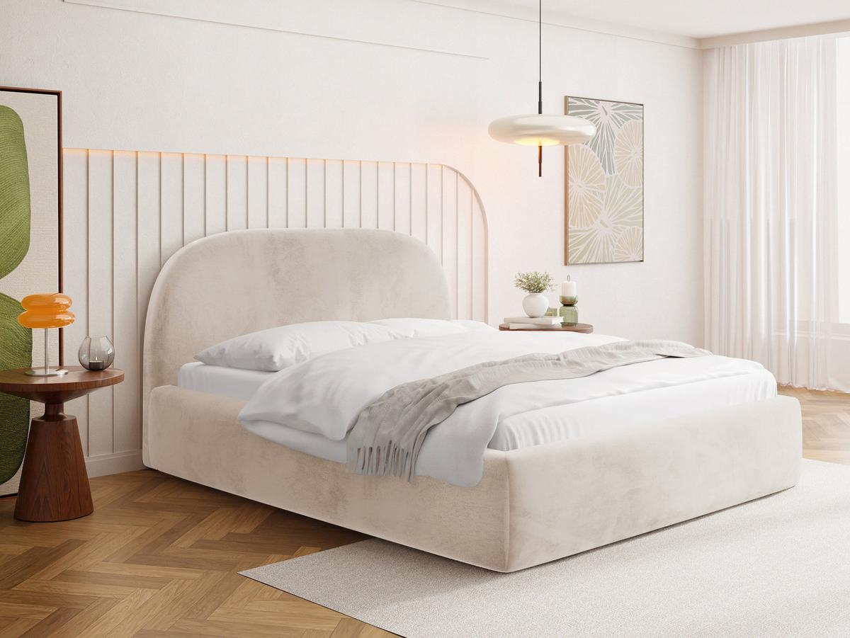 POLSTERBETT Puro mit Bettkasten, Beige Samt 200 x 200 cm – mit Metall-Lattenrost - Ecru/Beige, Kunststoff/Textil (200/200cm) - WFL GROUP