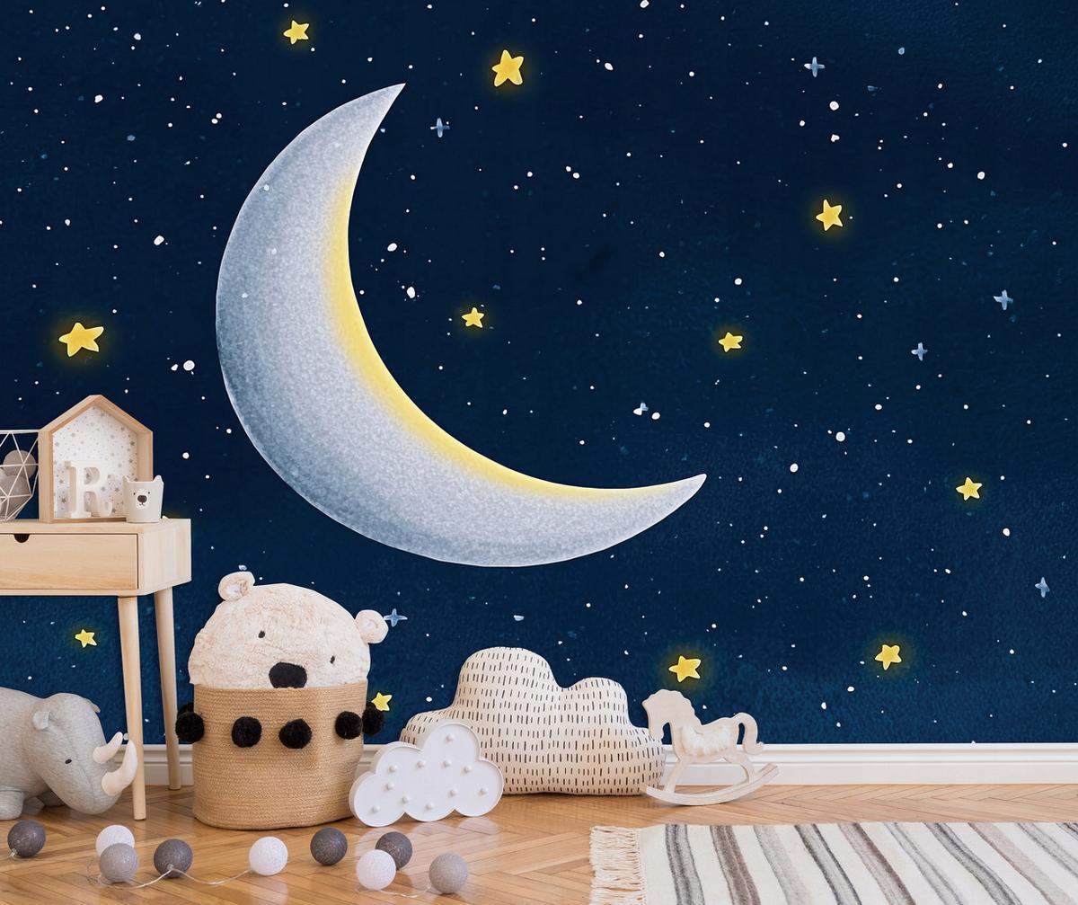 FOTOTAPETE Himmel Mond Blau 200x140 cm - Multicolor, Papier (200/140cm) - Wallarena