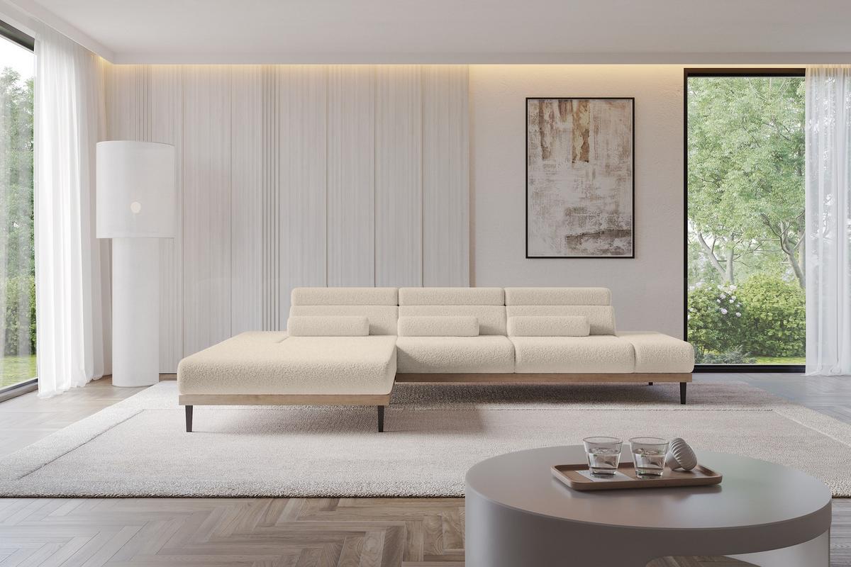 ELEKTRISCHES ECKSOFA Links MONA 316x205x85 Dunkelbeige Bouclé - Cappuccino, Holzwerkstoff/Textil (316/205cm) - ALTDECOR