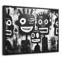 LEINWAND Bilder mit Rahmen - Malerei - Figuren - Schwarz - Abstrakt - 40x30 - Schwarz, Textil (40/30cm) - MuchoWow