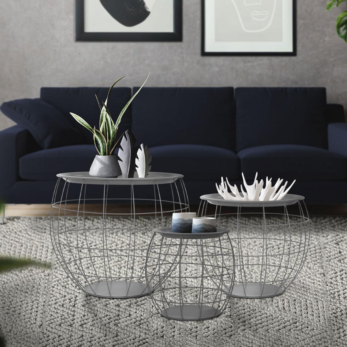 BEISTELLTISCH rund Ø31cm/Ø38cm/Ø47cm Grau aus Metall - Grau, Metall (43/43/40cm) - ML-DESIGN