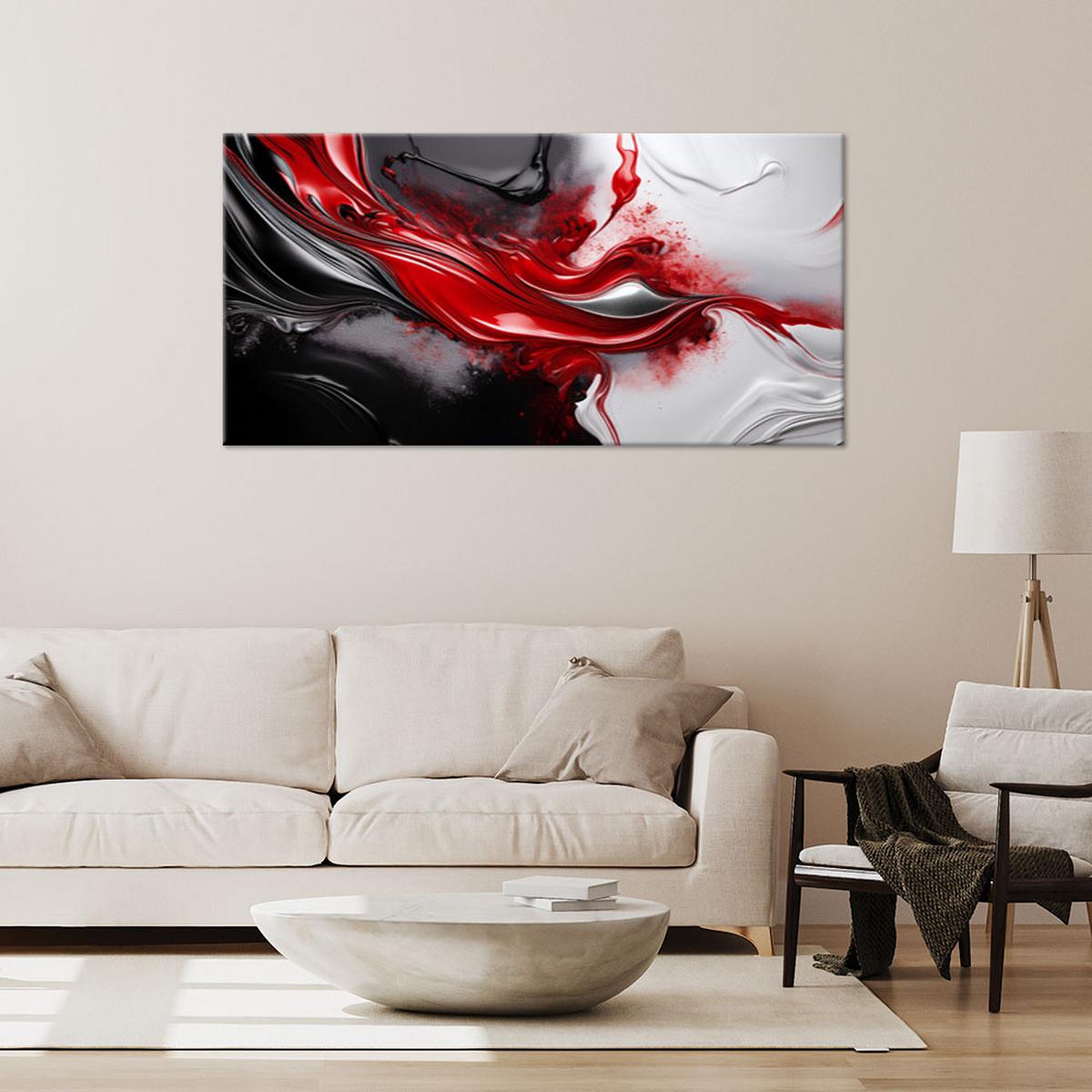 WANDBILD Modern Abstrakt Rot Schwarz 3D 100x50cm - Grau, Textil (100/50cm) - Feeby