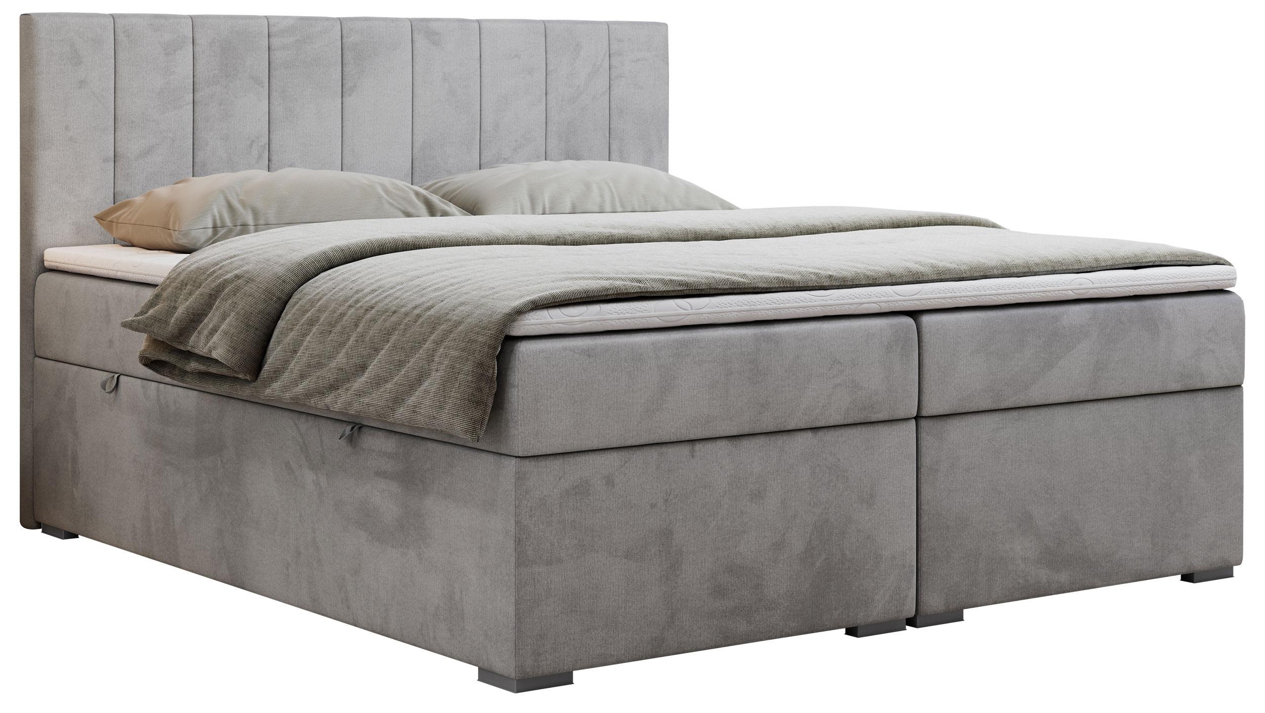 BOXBETT LOPE 180/200 - Hellgrau Velvet - H3 - Hellgrau, Holz/Textil (180/200cm)
