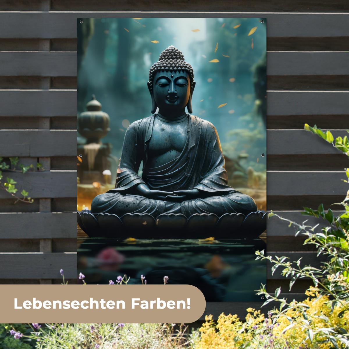 GARTENPOSTER Buddha - Statue - Buddha - Zen - Kunst - Buddha Bild 120x180 cm - Dunkelgrau, Kunststoff (120/180/0.2cm) - OnlyWow