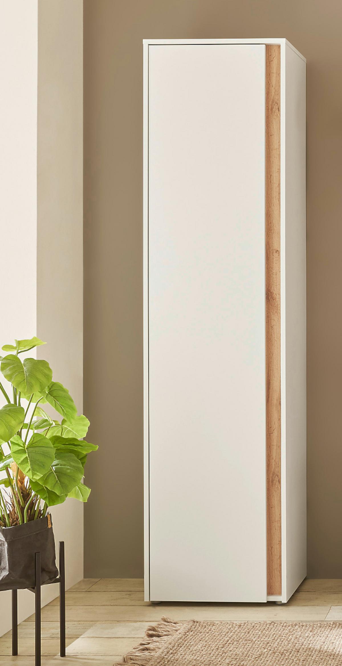 SCHUHSCHRANK weiß, Eiche Wotan 50 x 200 cm, Flurschrank mit 10 Fächern - Eiche Wotan/Schwarz, Holzwerkstoff/Kunststoff (50/200/40cm) - Furn.Design
